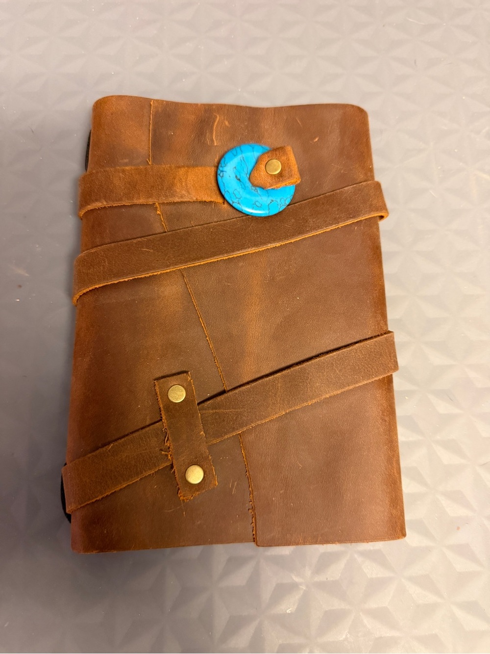 Portland Leather Brown Leather Wrap Journal with Turquoise Accent